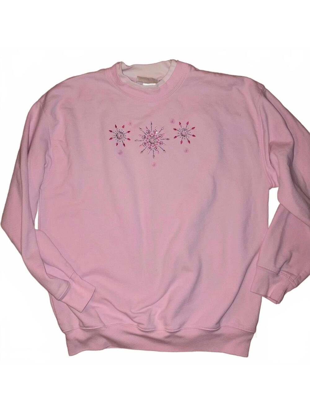 Vintage double color super whimsy pink bedazzled crewneck